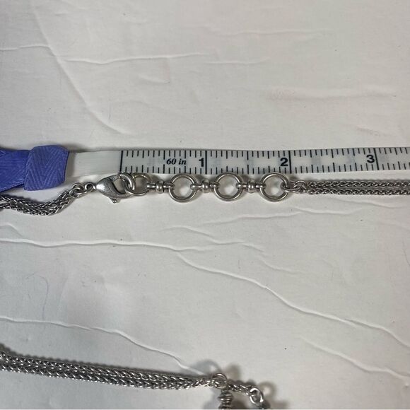 Lucky Brand Blue Cabochons Silver Tone Double Chained Necklace - Picture 10 of 10